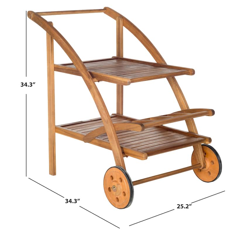 SAFAVIEH Outdoor Johana Acacia Wood Tea Cart - 25Wx34Dx34H