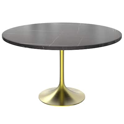LeisureMod Verve 48" Round Dining Table with Sintered Stone TableTop and Brushed Gold Base for Kitchen & Dining Room