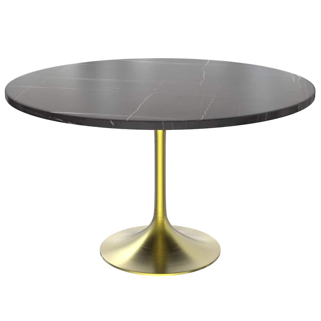 LeisureMod Verve 48" Round Dining Table with Sintered Stone TableTop and Brushed Gold Base for Kitchen & Dining Room