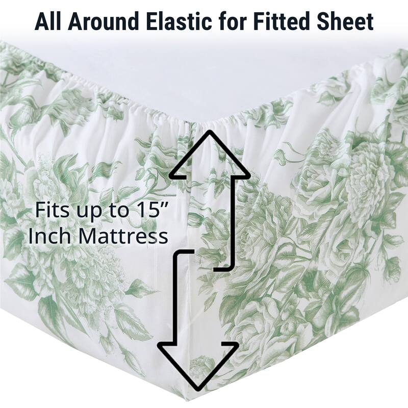 HLC.ME Floral Bed Sheets - Multi-Piece Bed Sheet Set - Wrinkle Resistant & Ultra Soft - Fits Mattresses up to 15 Inches Deep