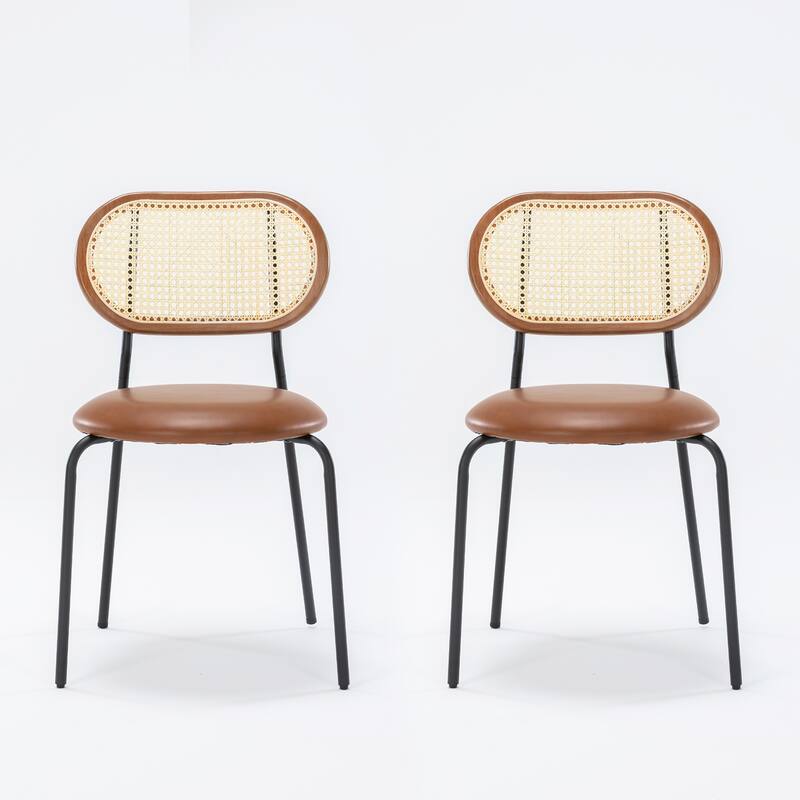 18 in. Rattan Dining Chairs with Faux Leather Seat (set of 2) - 32.48''H X 18.31'' W X 19.88'' D