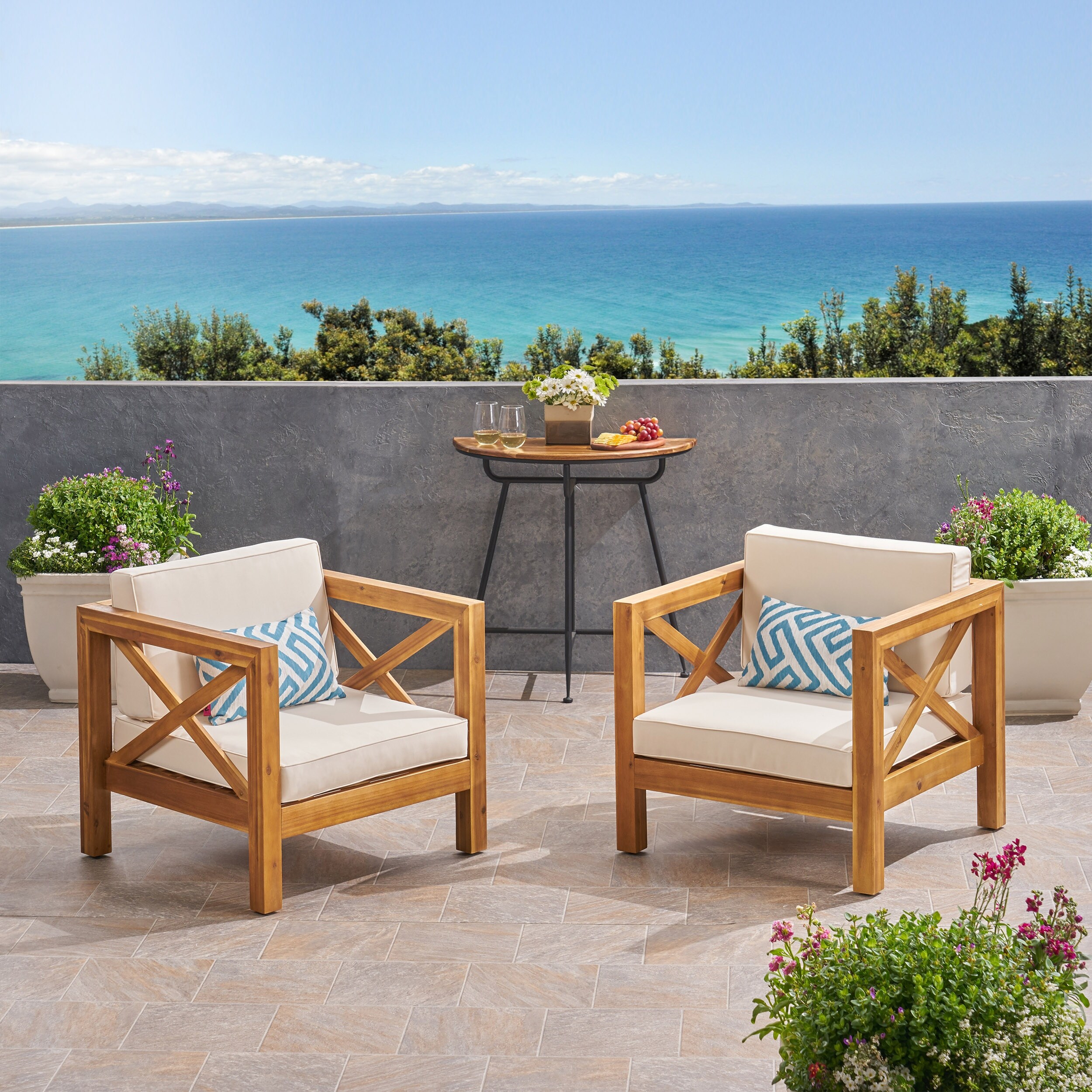 Brava Outdoor Acacia Club Chairs Set of 2 by Christopher Knight