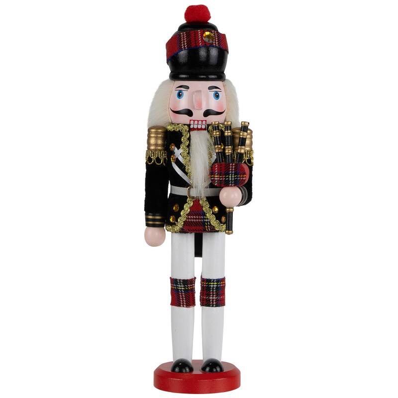 Mini Bagpiper Nutcracker Christmas Figure - 12" - Black and Red