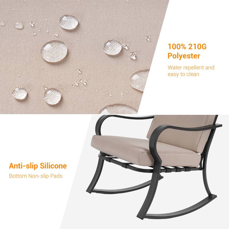 BONOSUKI 3 Pcs Outdoor Rocking Bistro Set Chat Set with Side Table