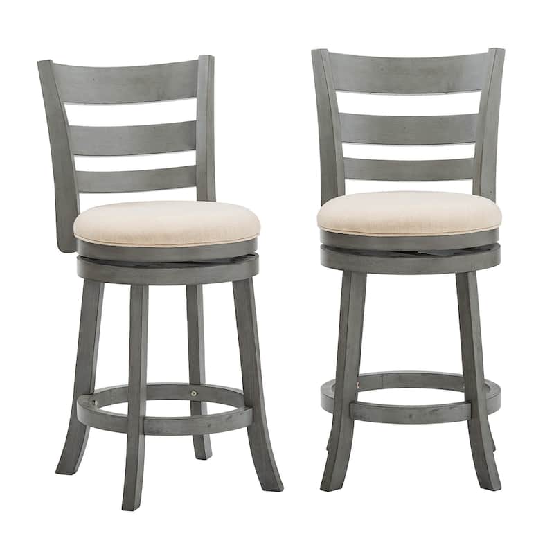 Rovinj Ladder Back 24"H Swivel Counter Height Stool - Antique Grey-Beige Linen