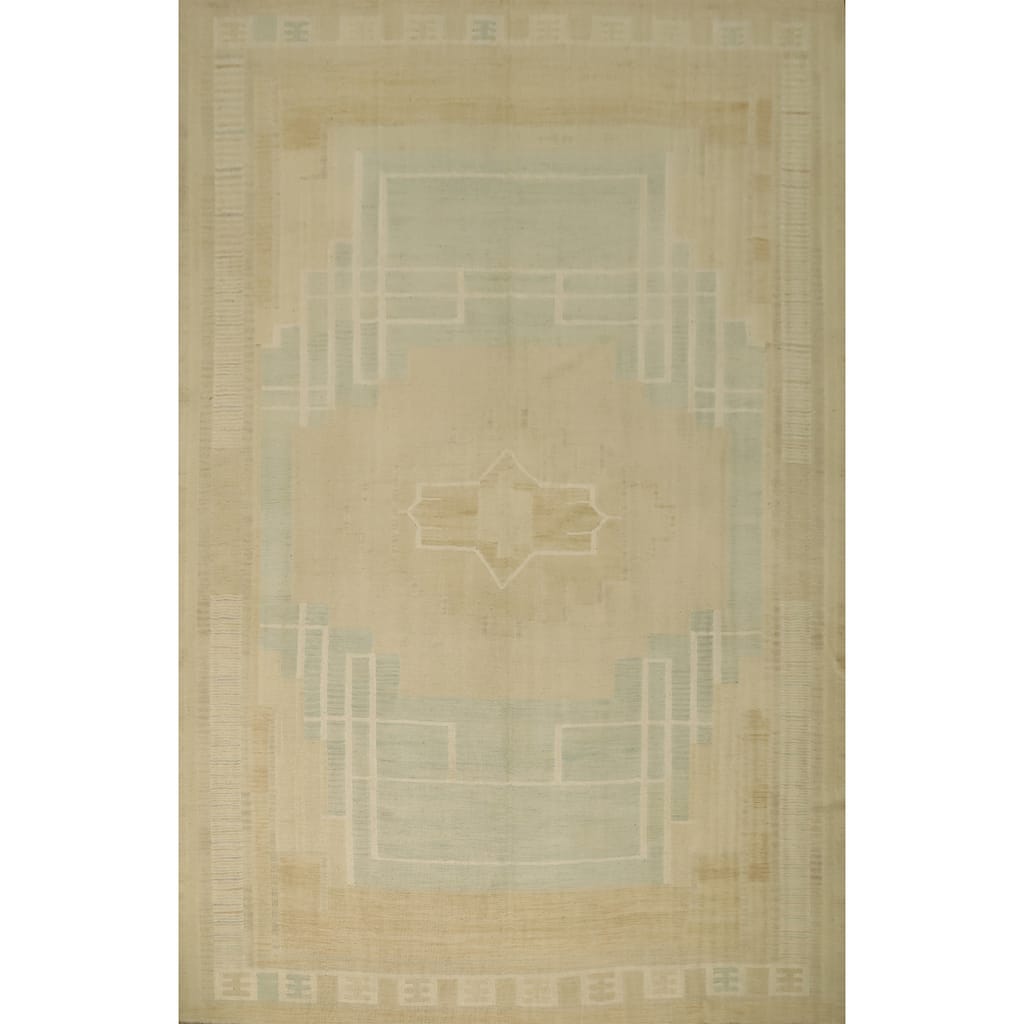 Hand Woven Oriental 100% Wool Carpet Southwestern Tribal Green Kilim Area Rug - 12' 9'' X 9' 10''