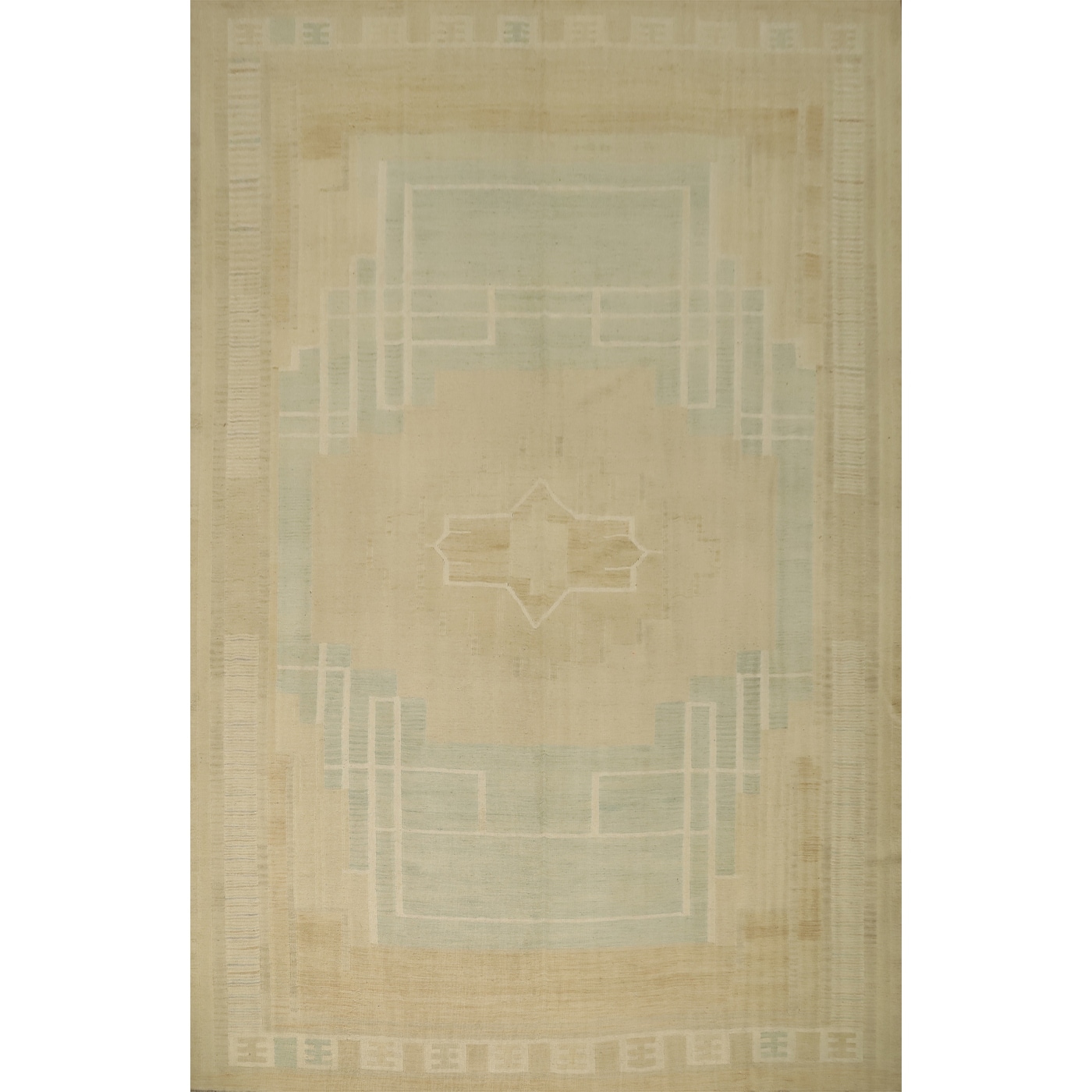 Hand Woven Oriental 100% Wool Carpet Southwestern Tribal Green Kilim Area Rug - 12' 9'' X 9' 10''
