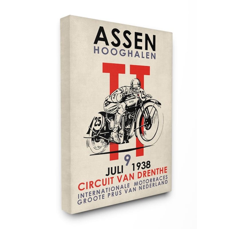 Stupell Vintage Racing Sport Circuit Poster Motorcycle European Canvas Wall Art - 36 x 48