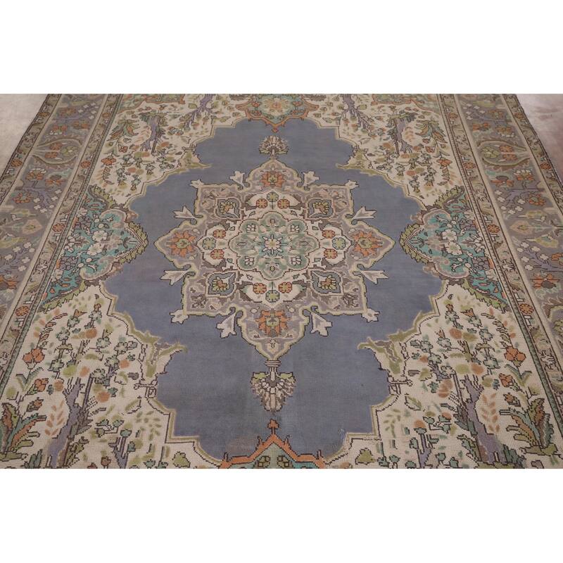 Geometric Tabriz Vintage Persian Area Rug Hand-Knotted Wool Carpet - 6'5" x 9'7"