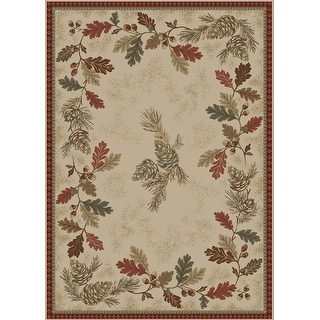 Mountain View Area Rug Runner Lodge Cabin Pine Cone Brown Beige Matching Set 