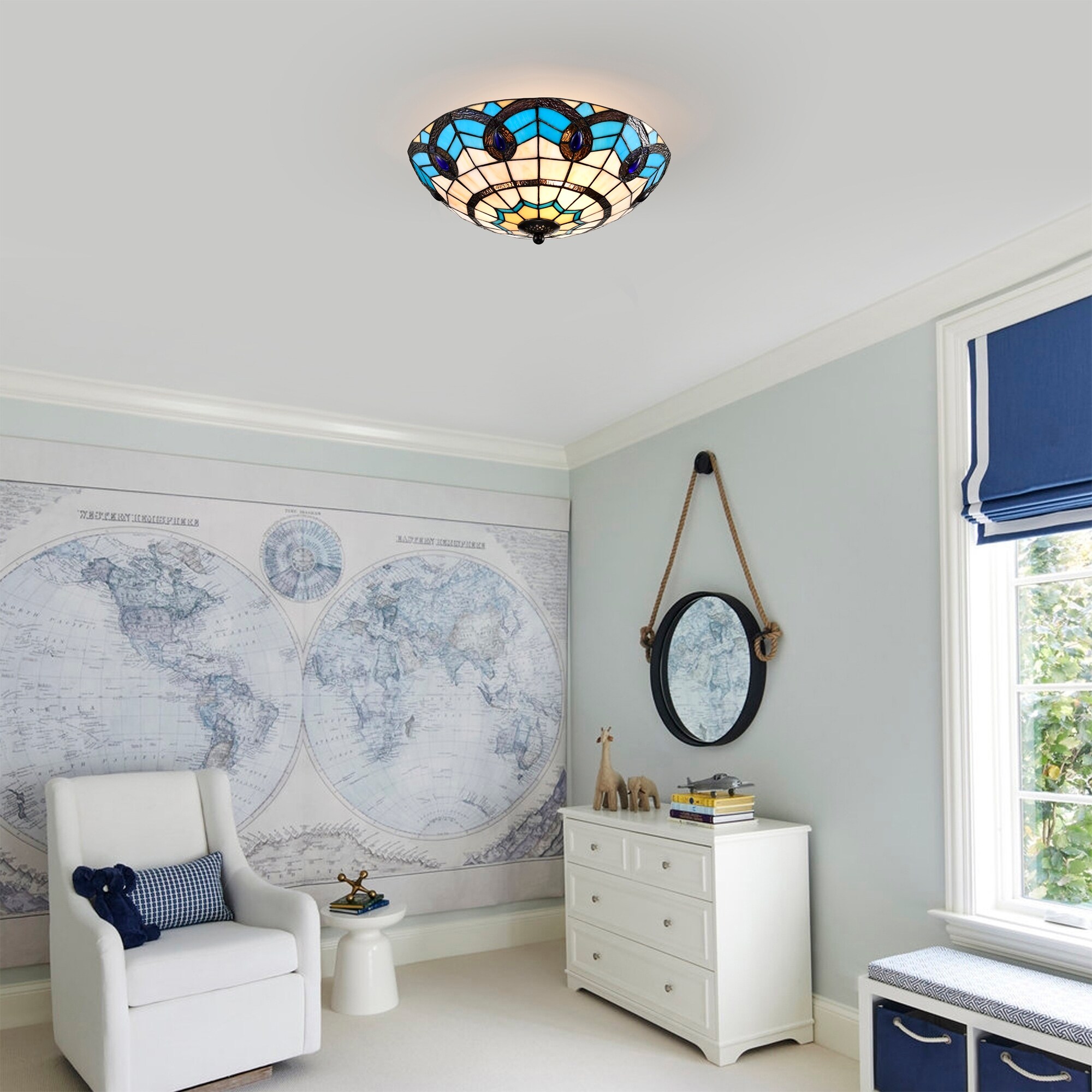 Tiffany & Co. スケッチ　ライトブルー Warehouse of Tiffany Thora Ivory and Azure Flushmount Ceiling Lamp