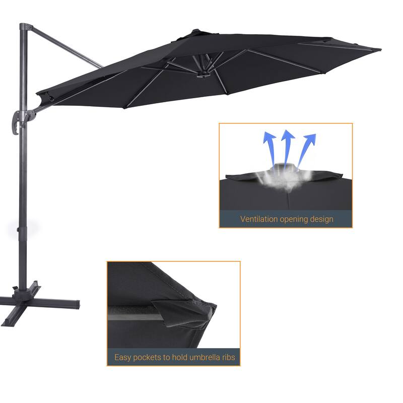 LIVOOSUN 11FT Cantilever Patio Umbrella 240g Solution-Dyed Fabric