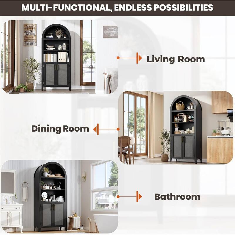 5-Tier Open Display Book Shelf, Arched Kitchen Pantry Storage Cabinet