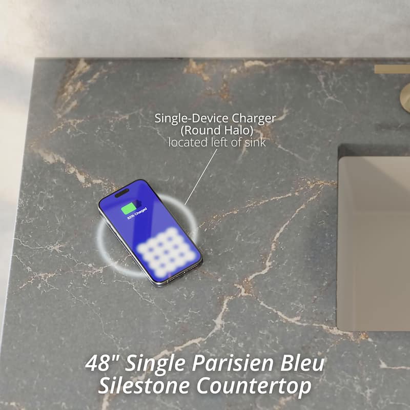 Marigot 48" Single Vanity, Sunwashed Oak w/FreePower Wireless Charger - Parisien Bleu