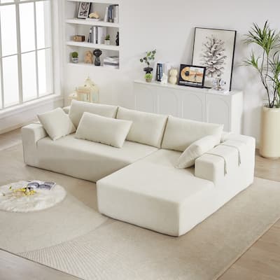 Free Combination Chenille Upholstered L-shaped Sectional Sofa with Loveseat and Single Chaise Living Room Couch Set with Pillows