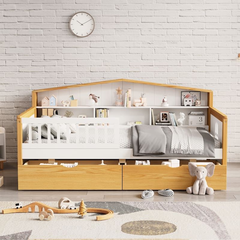 Wooden Daybed Bed Frame with Two Drawers