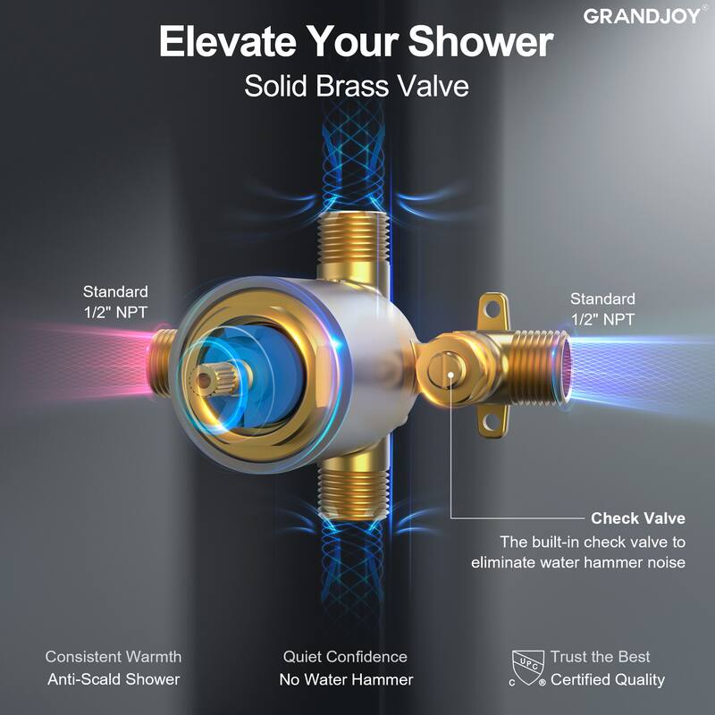 GRANDJOY 2-Function Shower System 5" High Pressure Shower Head and Tub Spout with Valve