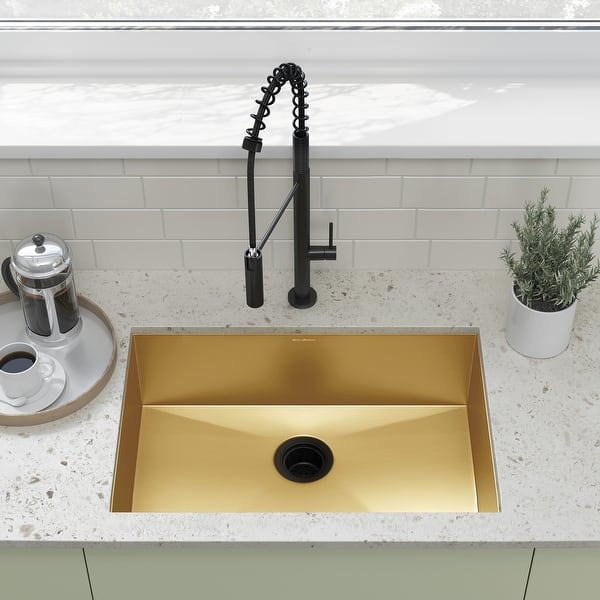slide 10 of 40, Tourner 27 x 19 Stainless Steel, Single Basin, Undermount Kitchen Sink 27" x 19" - Gold