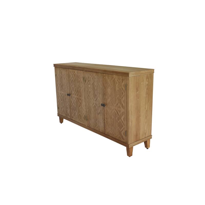 59" Natural Wood Media Console- 4-Door Accent Cabinet for Living Room, Entryway or Bedroom - Versatile Buffet &Storage Solution‌