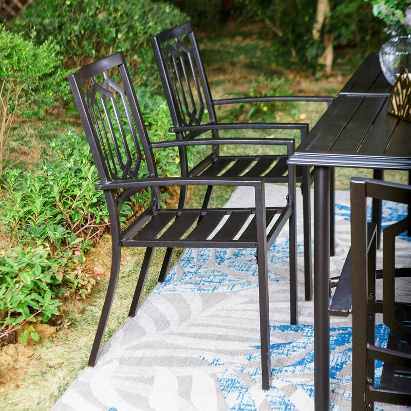 MAISON ARTS 7-Piece Metal Patio Dining Set With 1 Rectangular Table & 6 Stackable Dining Chairs