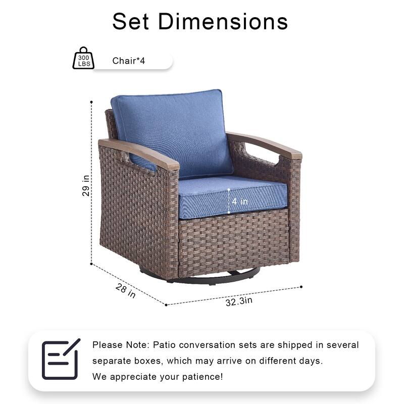 Pocassy Outdoor Swivel Chair with Cushion Set