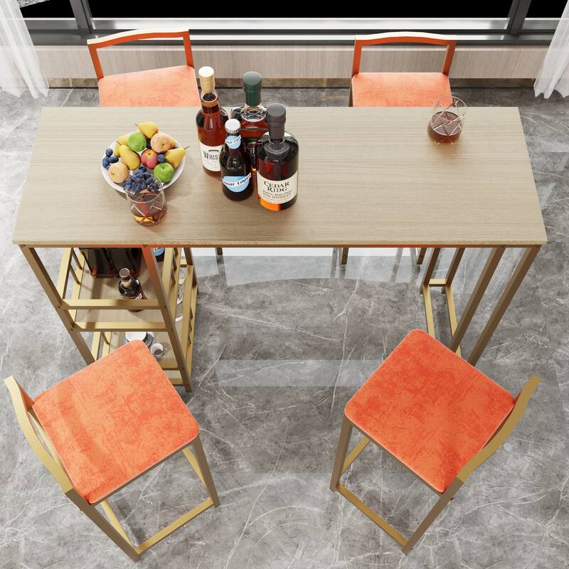 Bar table and chair five piece set, frame, multi-layer tabletop, chair cushion and backrest made of sponge