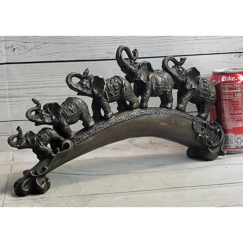 Pride Of Elephants On A Bridge Bronze Metal Statue Sculpture Figures Original Art
