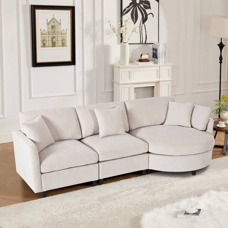 U-Shaped 6-Piece Sectional Sofa with Movable Ottomans Modular Design Soft Chenille Fabric for Versatile Seating