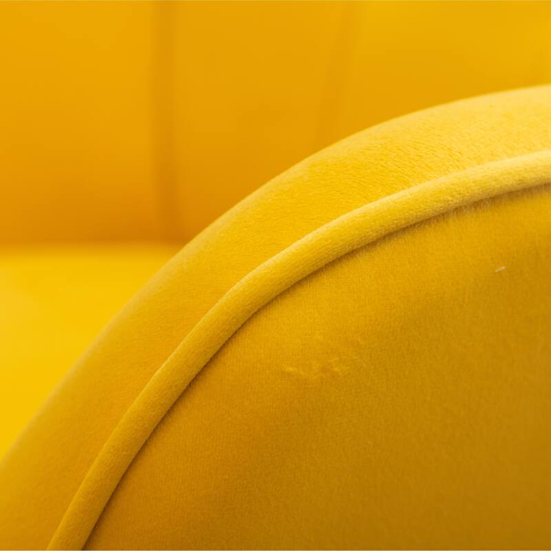 Leisure Chair Ottoman Set Office Chair, Stylish Velvet Upholstered Reception Chair Vanity Chair with Wooden Frame, Yellow