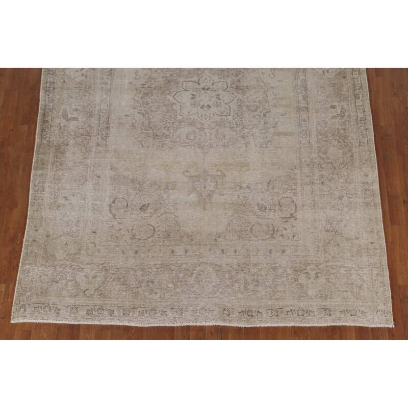 Distressed Tabriz Persian Antique Area Rug Handmade Wool Carpet - 6'8"x 9'2"