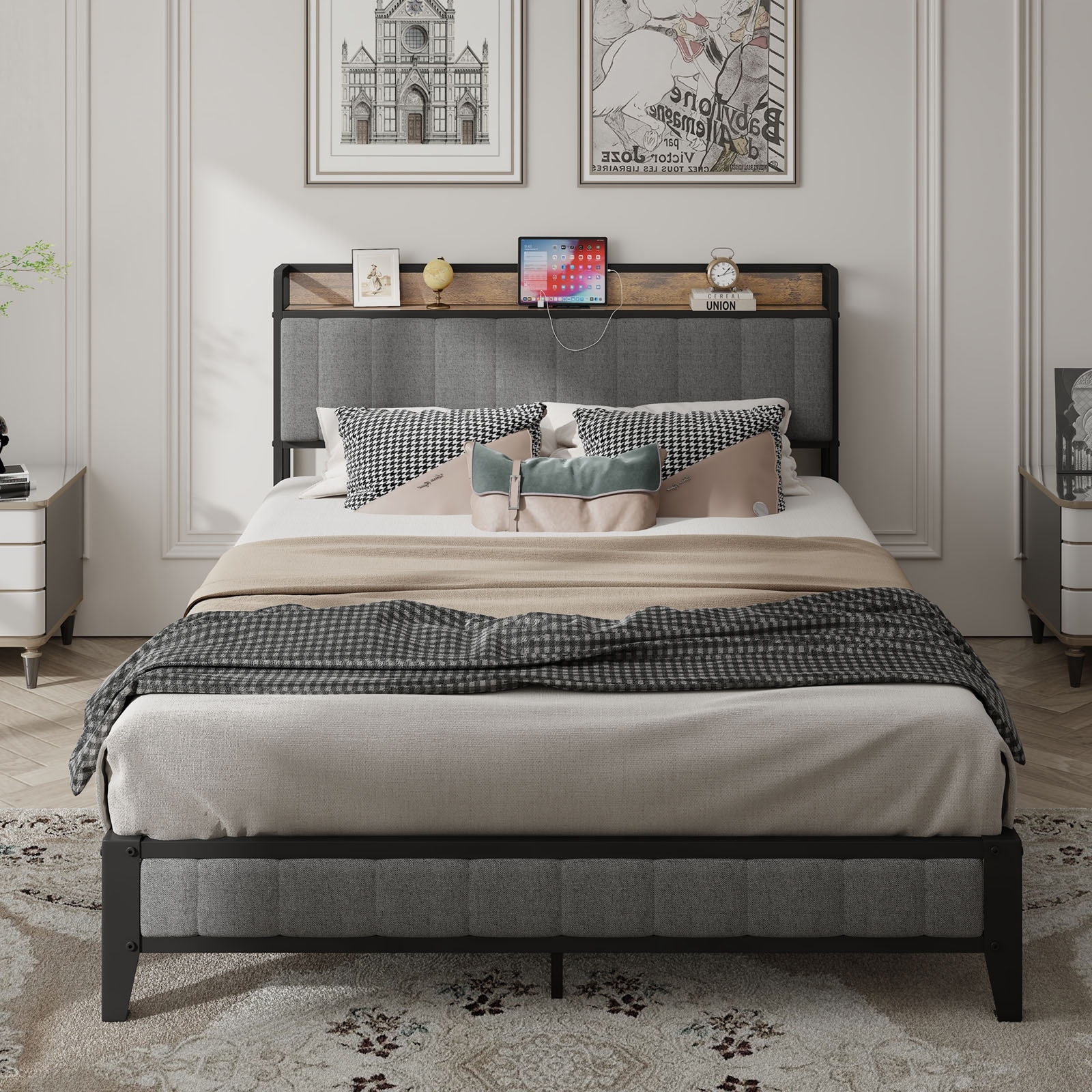 Bed frame top with power outlet