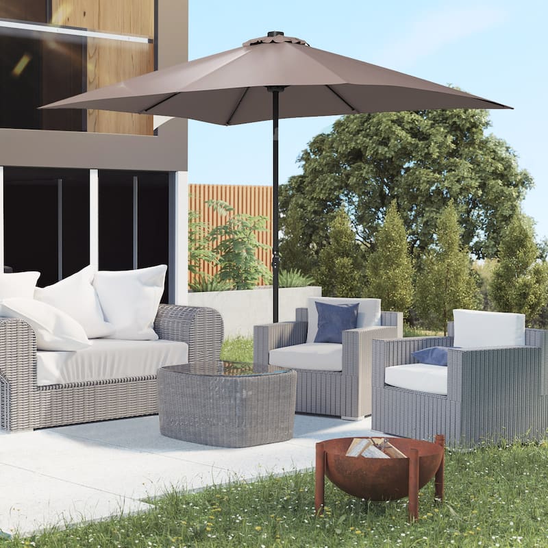 9ft x 7ft Solar LED Patio Umbrella with Tilt & Crank for Outdoor Shade and Lighting