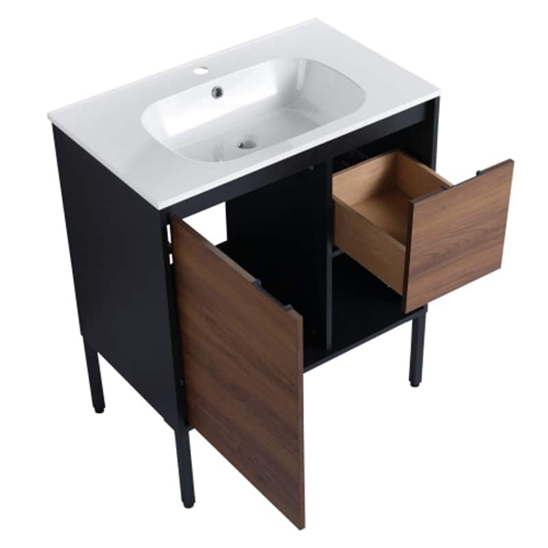 Malwee 30" FreeStanding Bathroom Vanity with Sink,Floor Stand Bathroom Vanity with Soft Close Door & Drawer and Open Shelf