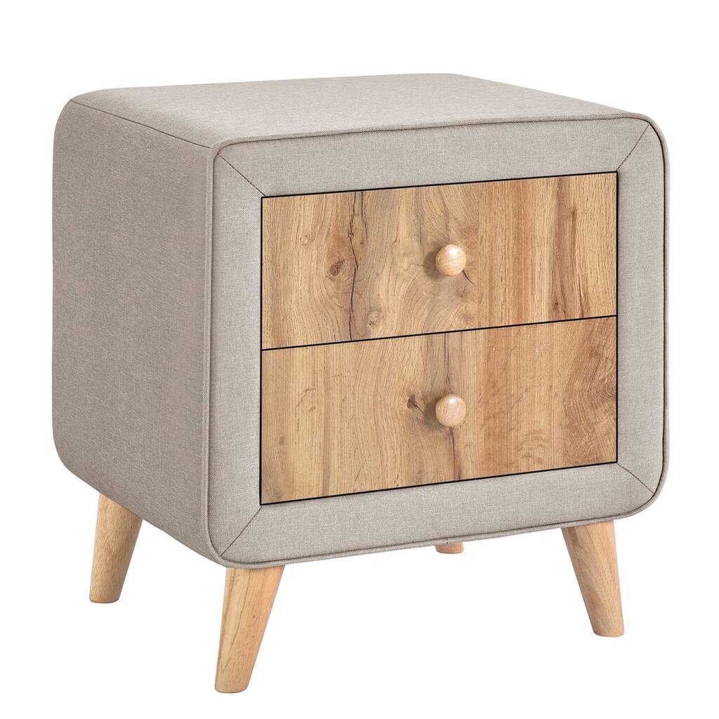 Nordic Style Upholstered Wooden Nightstand with 2 Drawers