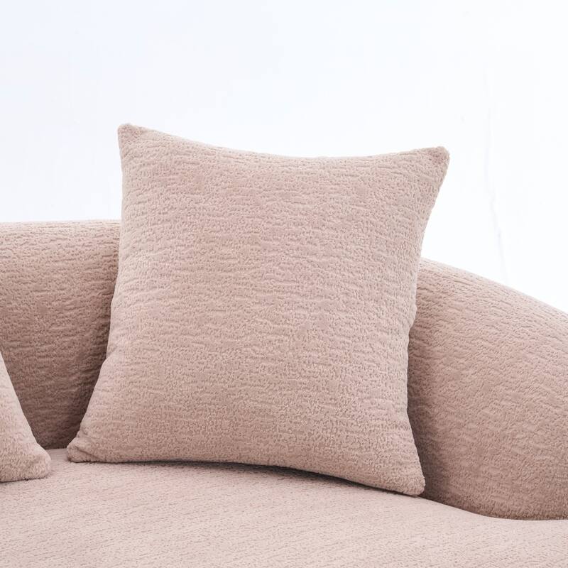 Chenille Deep Seat Loveseat Sofa, Full Compression Sponge Curved Loveseat Sofa, Cloud Floor Couch with 3 Pillows