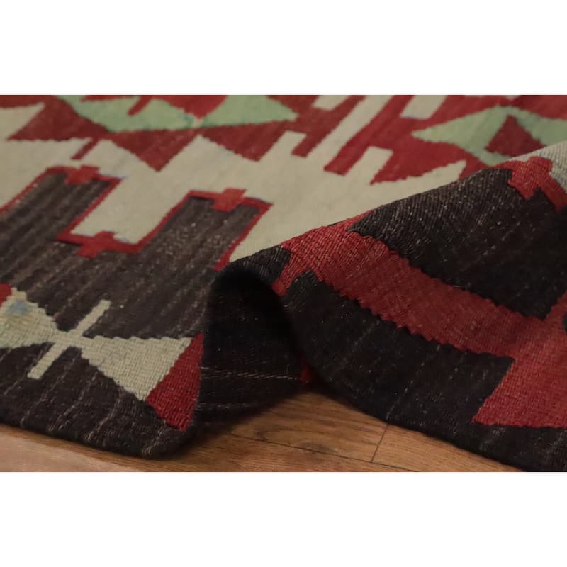 Hand Woven Oriental 100% Wool Carpet Southwestern Tribal Oranges & Rust Kilim Area Rug - 11' 3'' X 5' 8''