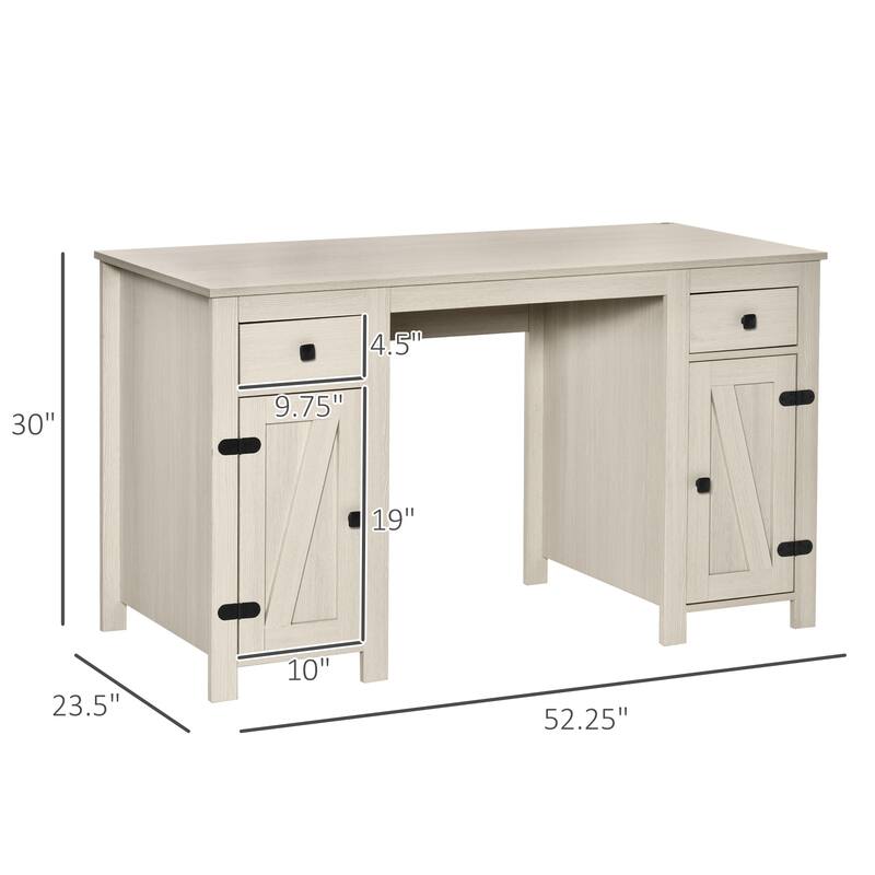 Farmhouse Computer Desk with 2 Drawers and 2 Cabinets