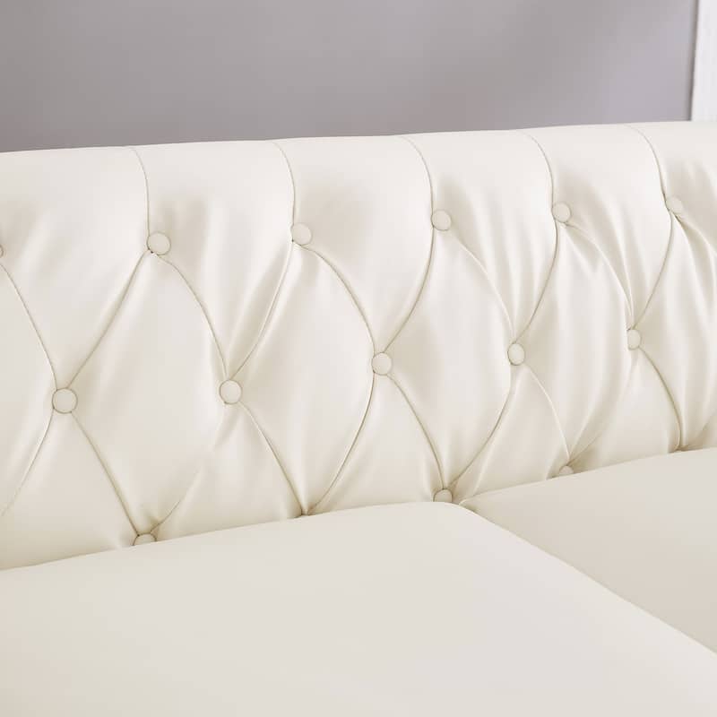 Chesterfield Sofa Classic Tufted Technical Leather Lounge Couch with Hidden Storage, Nailhead Trim and Pillows, for Living Room
