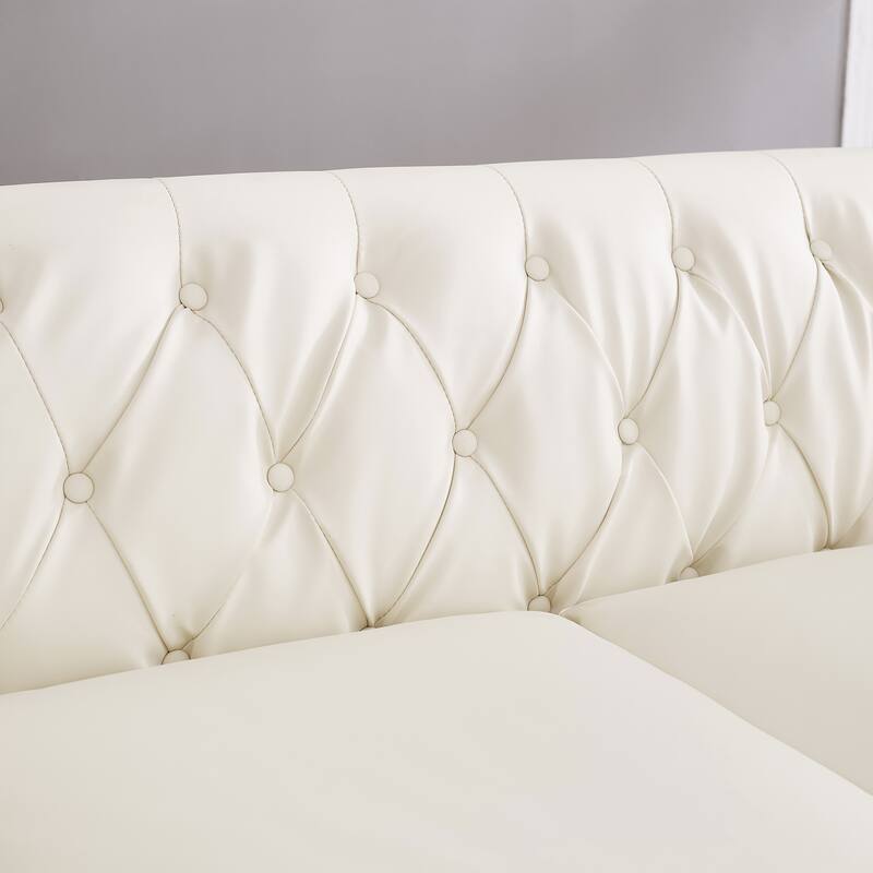 Faux Leather Upholstered Sofa with Storage, Chesterfield Tufted 3 Seater Sofa, Sofa Chair with Rolled Arms & Solid Wood Legs