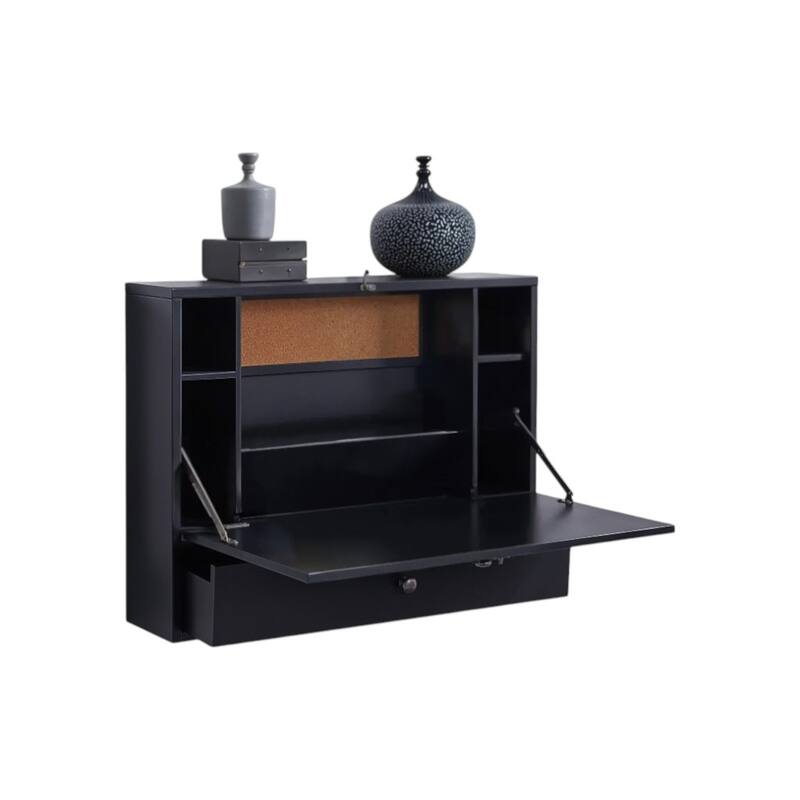HomeRoots 26" Black Wood Wall Mounted Folding Floating Desk