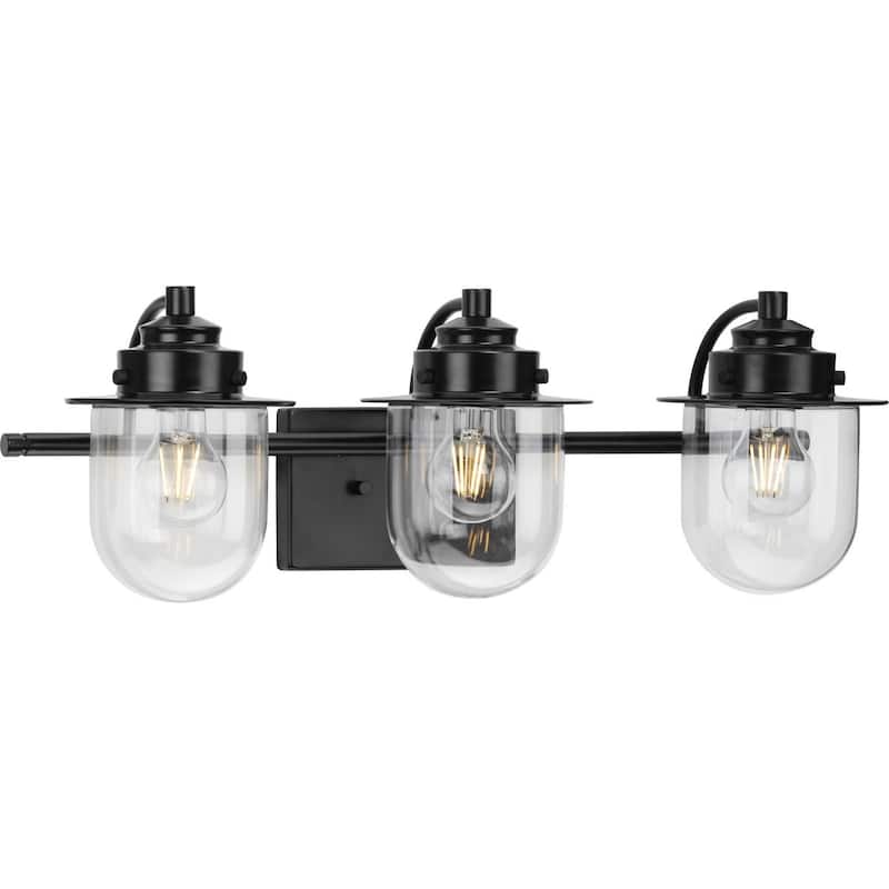 Northlake Collection Three-Light Matte Black Clear Glass Transitional Bath Light - 24 in x 7.5 in x 8 in - 24 in x 7.5 in x 8 in