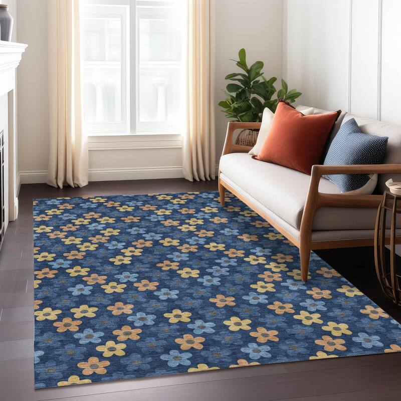 Machine Washable Indoor/ Outdoor Floral Kechi Chantille Rug