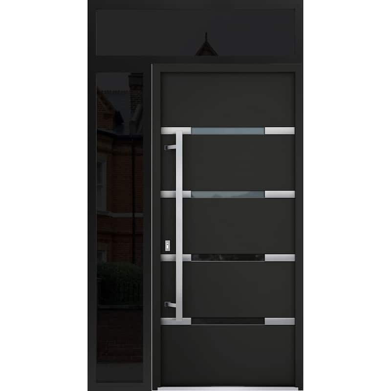Front Prehung Steel Door 1105 Black Enamel Stainless Inserts W36xH80 Lh I - Black - 50 x 96