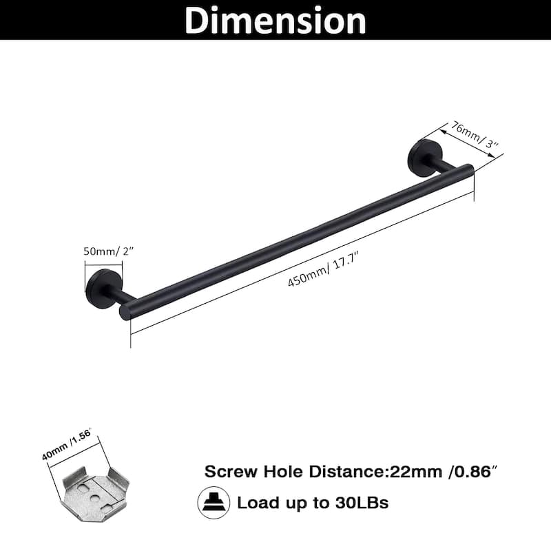 Stainless Steel Wall Mounted Towel Bar - 18inch