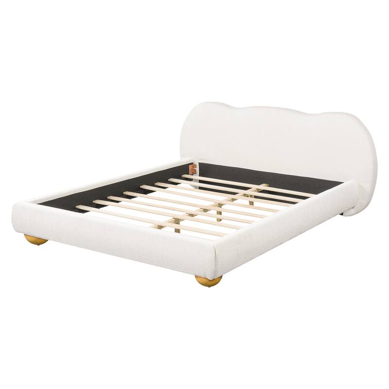 Christopher Knight Home - Modern Boucle Upholstered Platform Bed with Thick Curved Headboard and Solid Wood Legs