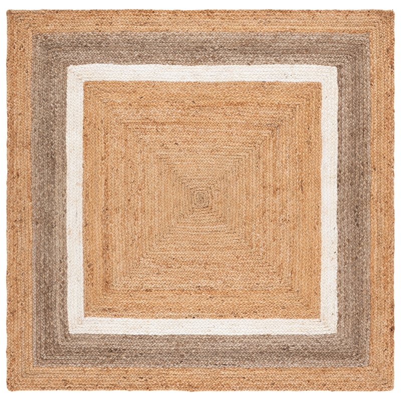 SAFAVIEH Handmade Natural Fiber Antonije Border Jute Rug - 6' Square - Natural/Grey/Ivory