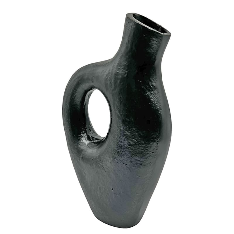 12 Inch Tall Decorative Handmade Aluminum Jug Flower Vase in Black