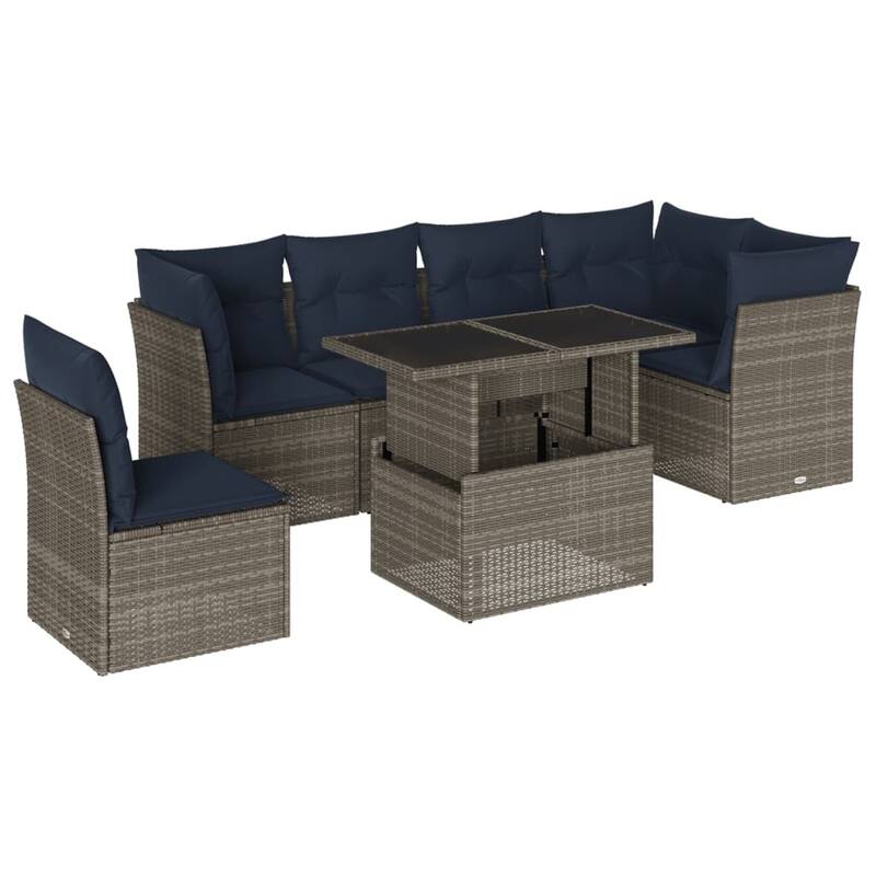 vidaXL Patio Sofa Set with Cushions Modular Outdoor Seating 7 Piece Poly Rattan - 24.4 x 24.4 x 27.2