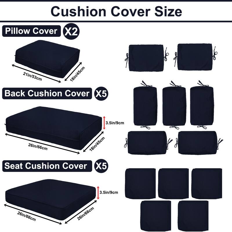 Outdoor Patio Cushion Covers Replacement, Waterproof Furniture Cushion Slipcovers, for Wicker Rattan Sectional Couch Chair