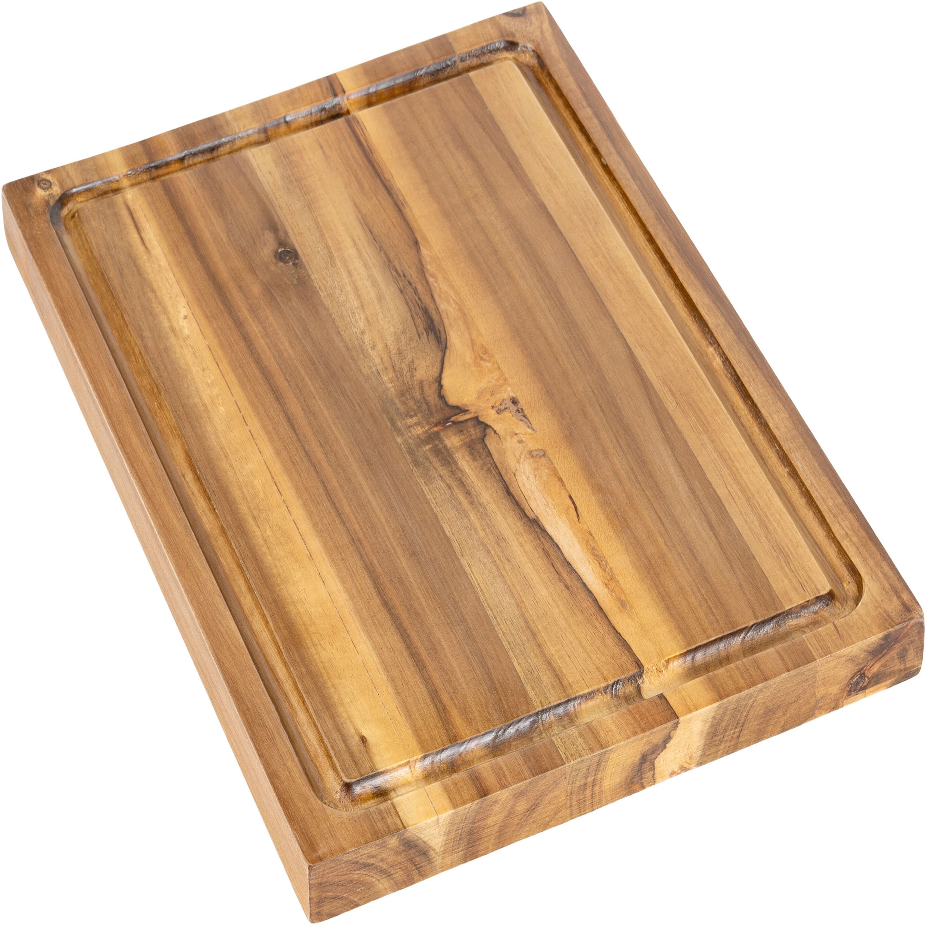 happimess Eldridge Small 14 in. W x 10 in. D Handcrafted Acacia Wood Grain Thick Reversible Cutting Board with Juice Grooves